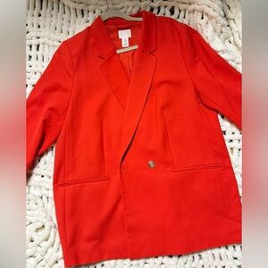 Bright Orange-Red Double-Breasted Blazer
